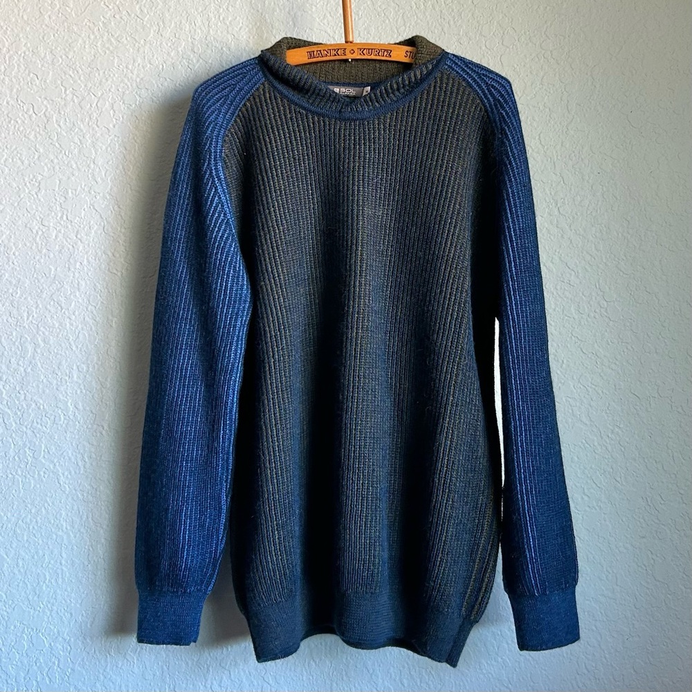 Sol alpaca sweater blue and olive green size M
